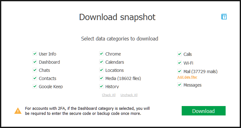 Elcomsoft Cloud Explorer supported data types